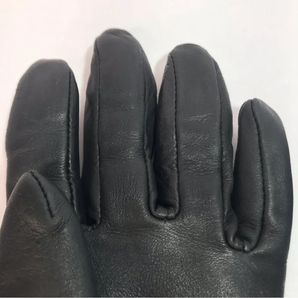 Eddie Bauer Black Leather Fleece Lined Gloves Size L